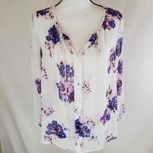 Lucky Brand - Purple Pink White Floral Blouse